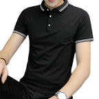 Men's Gray Polo Shirt - Stand-Up Collar, Short Sleeve