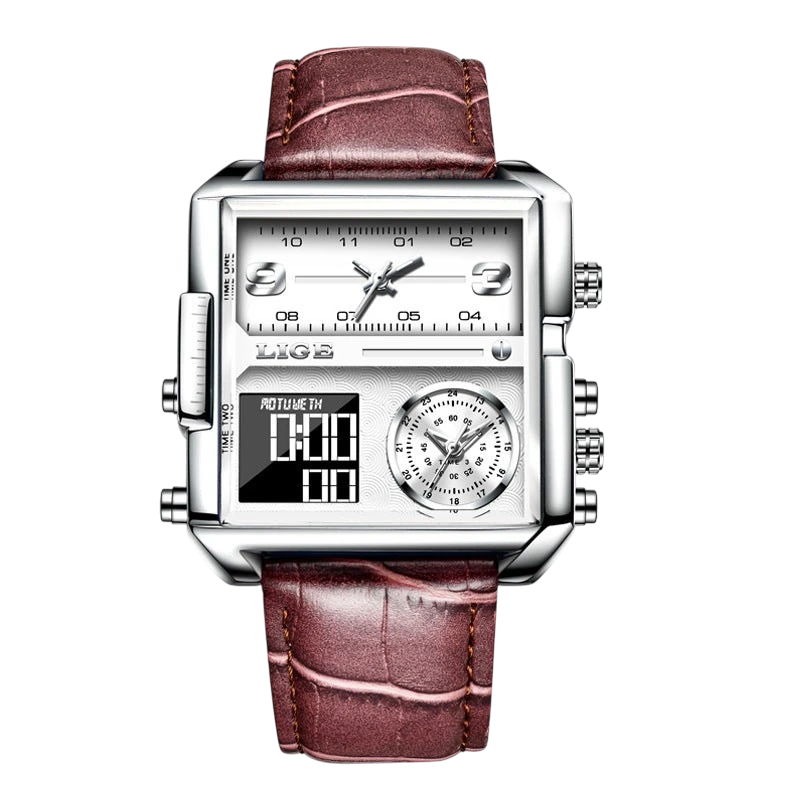 LIGE new electronic quartz dual display watch men's waterproof watch multi-function electronic watch quartz watch