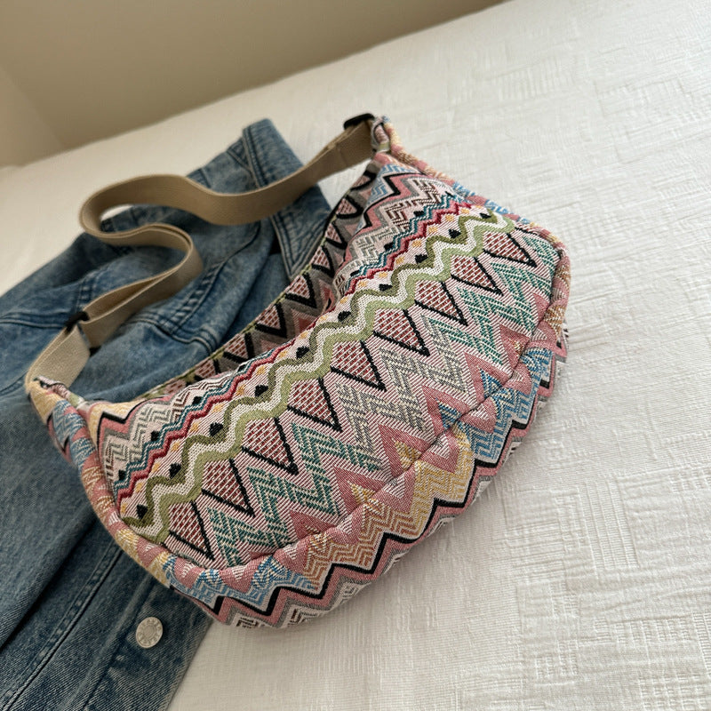 Crossbody bag for women 2024 spring and summer new large capacity canvas shoulder bag versatile college students commuting dumpling bag