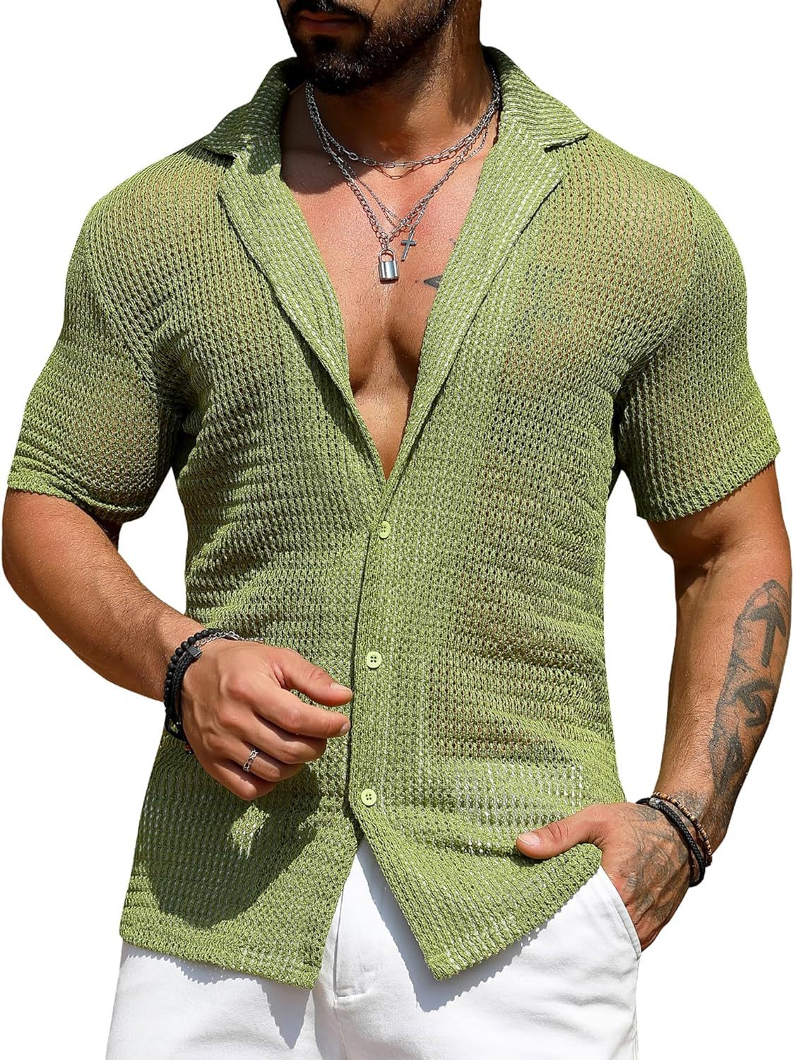 Men's White Knit Cardigan Shirt – Short Sleeve | Aladinae