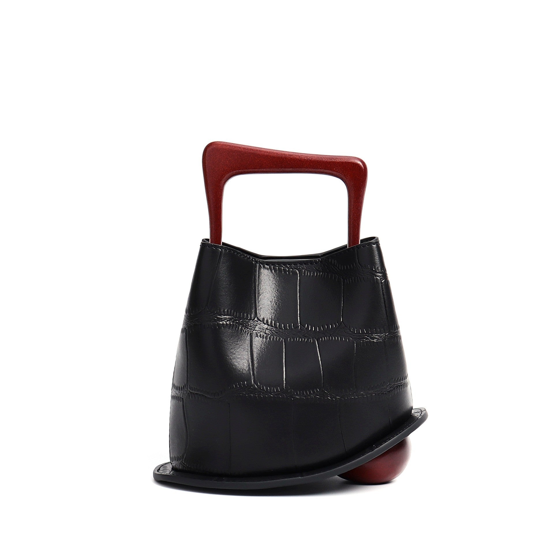 New genuine leather plain weave handbag imported cowhide commuter basket bucket bag wooden handbag messenger bag for women