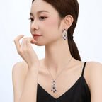 Xuping Gemstone Series Niche Earring and Necklace Set: Fashionable, Light Luxury, Teardrop Tassel, Elegant Court Style Earrings for Women
