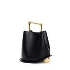 New genuine leather plain weave handbag imported cowhide commuter basket bucket bag wooden handbag messenger bag for women