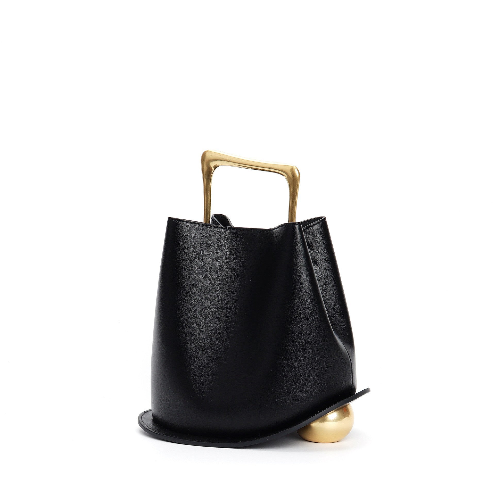 New genuine leather plain weave handbag imported cowhide commuter basket bucket bag wooden handbag messenger bag for women