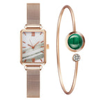 Women's Pink Square Dial Watch - World Time, Magnet Buckle