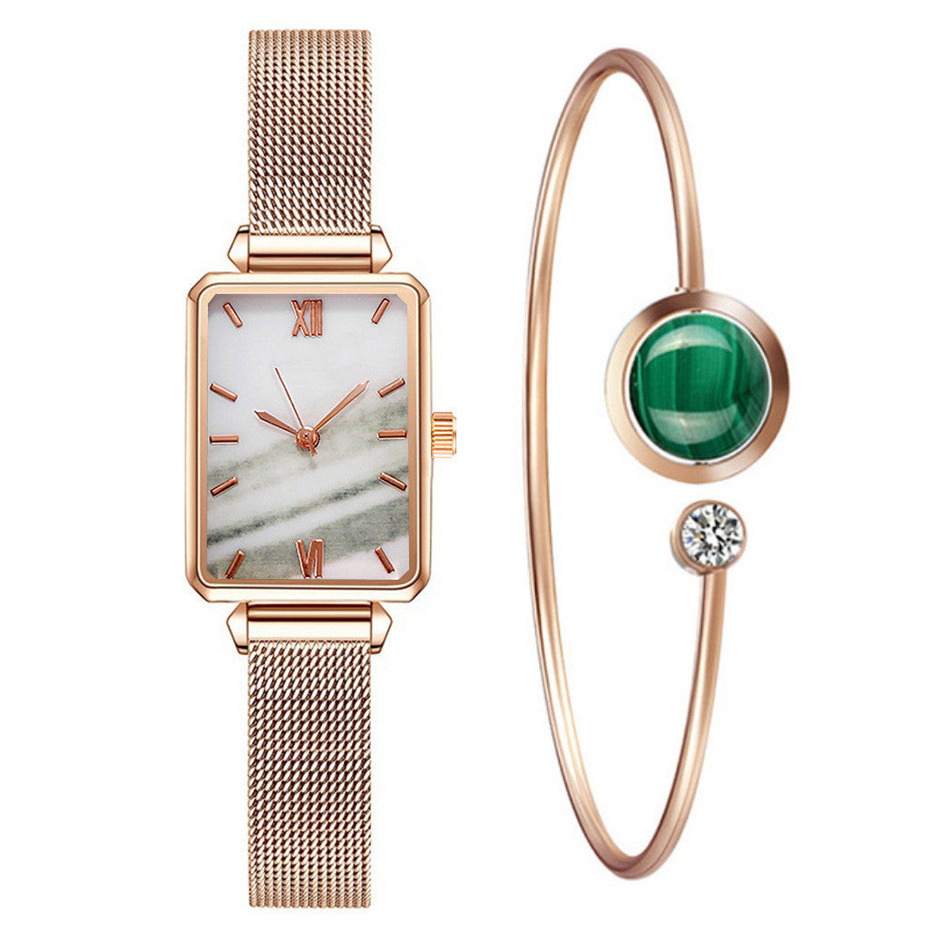 Women's Pink Square Dial Watch - World Time, Magnet Buckle