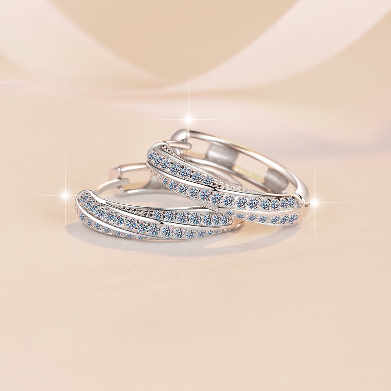 European and American style S925 sterling silver earrings, elegant and versatile, round geometric moissanite hoop earrings for women, cross-border wholesale.