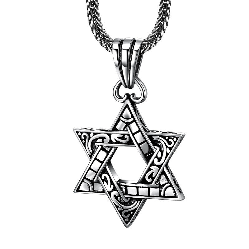 s925 sterling silver necklace pendant for men and women six-pointed star pendant Thai silver retro old fashion jewelry