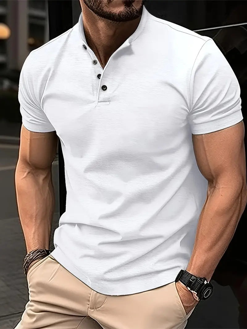 Men's Black Henley Collar Sport Polo Shirt | Aladinae