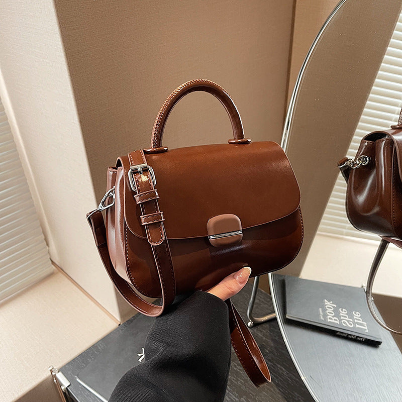 Cross-border bag for women, simple and versatile small square handbag, solid color textured commuter shoulder bag, commuter niche messenger bag