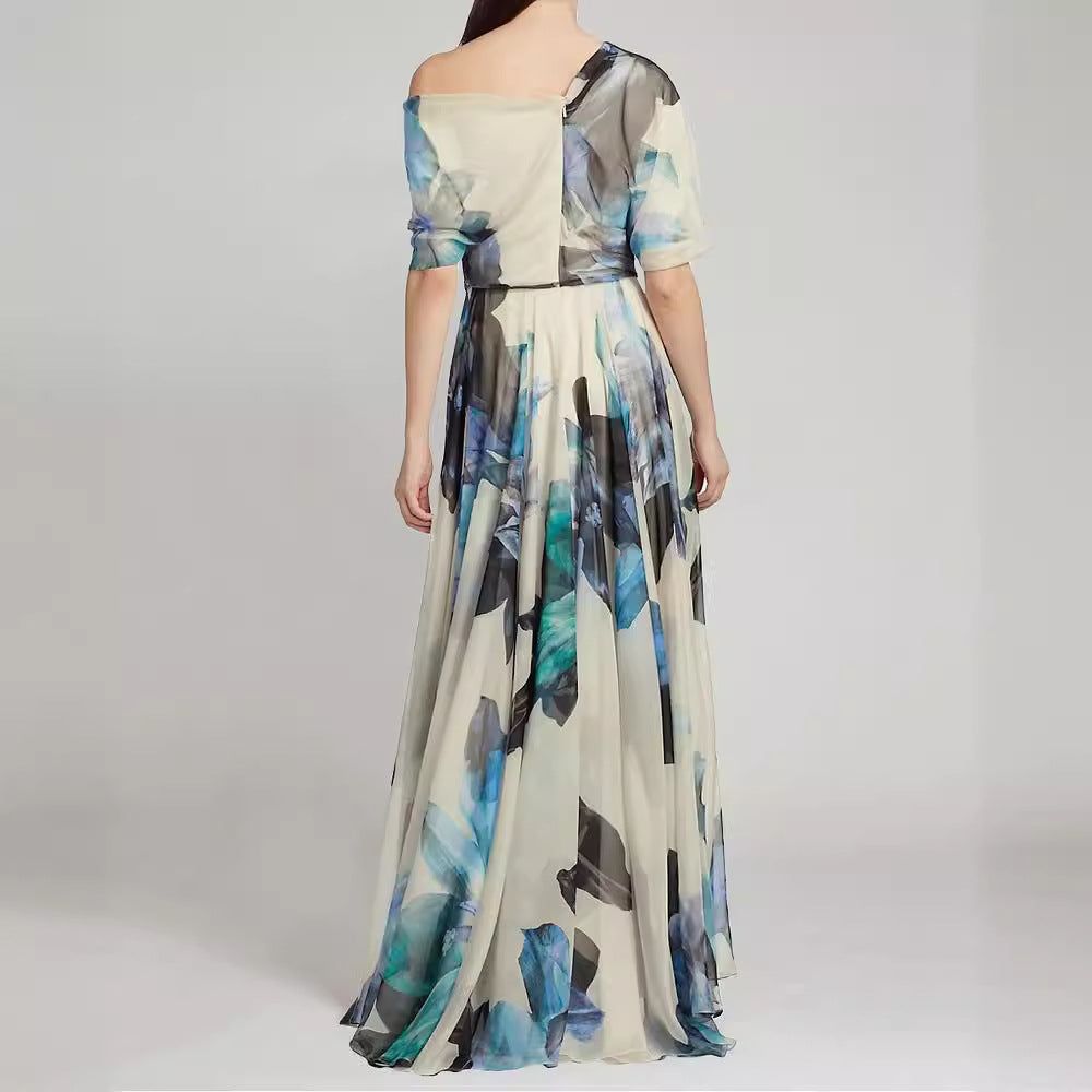 2025 Cross-Border Summer New European and American Bohemian Resort Style Lace-up Lolita Full Skirt Printed Dress