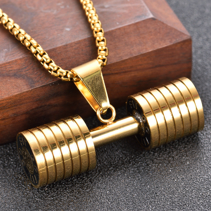 Amazon European and American jewelry Titanium steel dumbbell fitness men's necklace stainless steel pendant barbell fashion jewelry