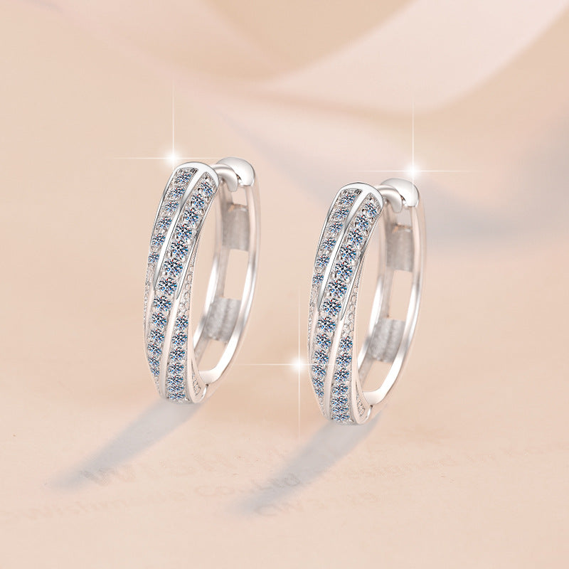 European and American style S925 sterling silver earrings, elegant and versatile, round geometric moissanite hoop earrings for women, cross-border wholesale.