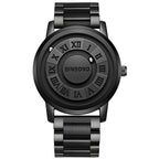 Men's Black Rotating Dial Watch - Steel Strap