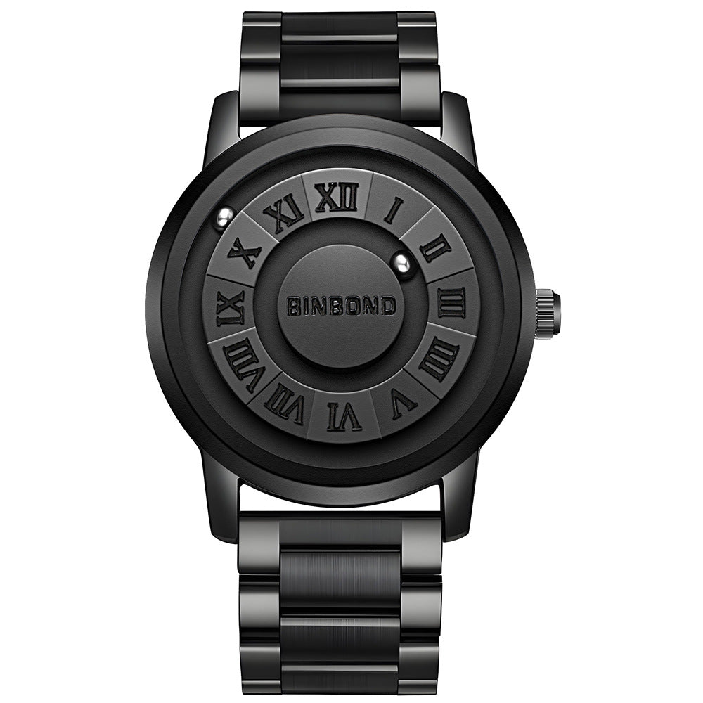 Men's Black Rotating Dial Watch - Steel Strap