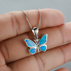 Net red popular Korean version of the trinkets platinum opal butterfly necklace ladies pendant Mori personality wild collarbone chain