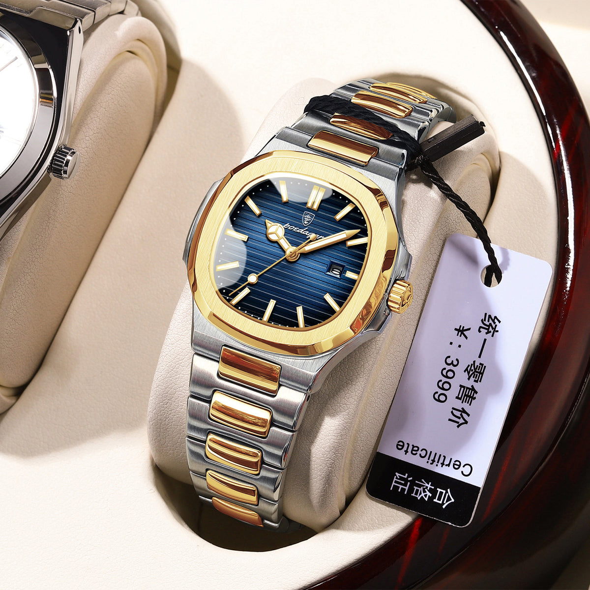 Women's Two-Tone Blue Quartz Watch - Square Dial