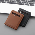 Men's Brown Vertical Zip Wallet - PU Leather