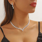 Cross-border supply European and American luxury exquisite bride wedding jewelry crystal zircon collarbone necklace earrings two-piece set