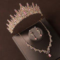 Crown headpiece necklace earrings champagne vintage pink diamond birthday crown hair accessories bride wedding dress three-piece set