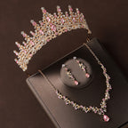 Crown headpiece necklace earrings champagne vintage pink diamond birthday crown hair accessories bride wedding dress three-piece set