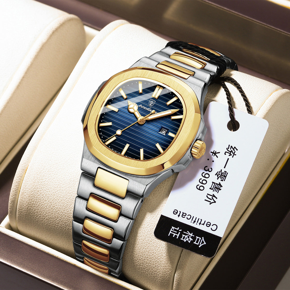 Women's Gold Blue Quartz Watch - Steel Band, Waterproof