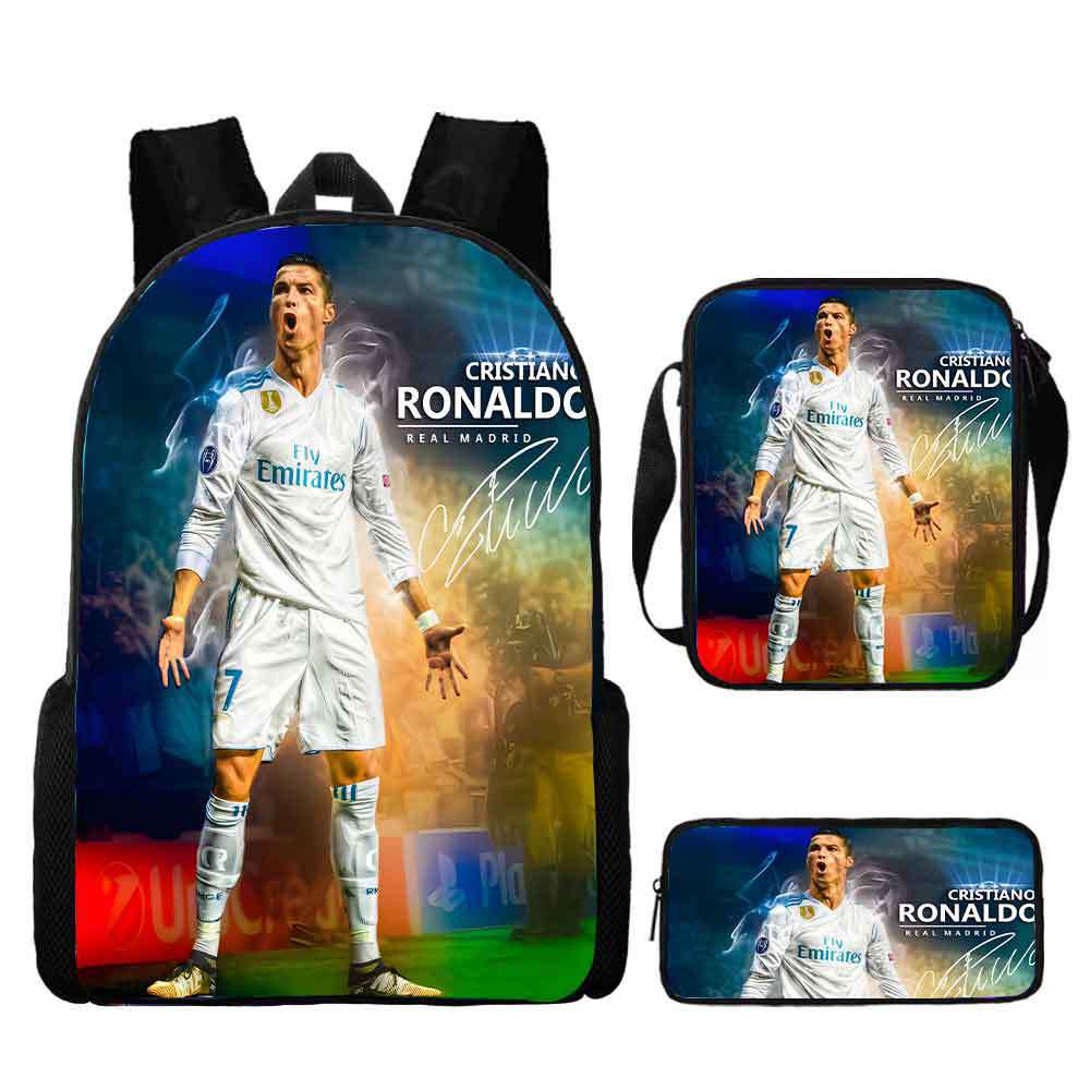 Ronaldo schoolbag boy elementary school student children backpack cross-border hot selling backpack shoulder bag pencil case three-piece set wholesale