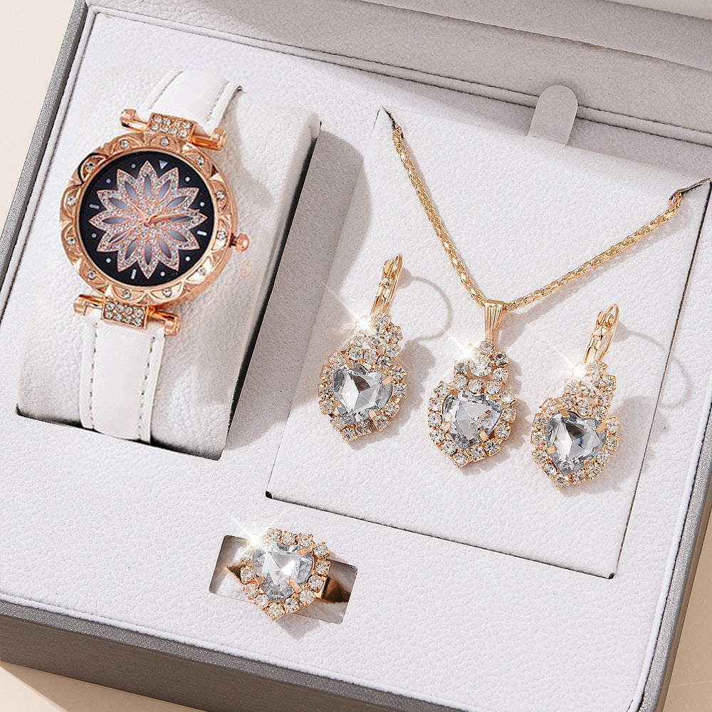 Women's White Watch and Bracelet Set - Quartz
