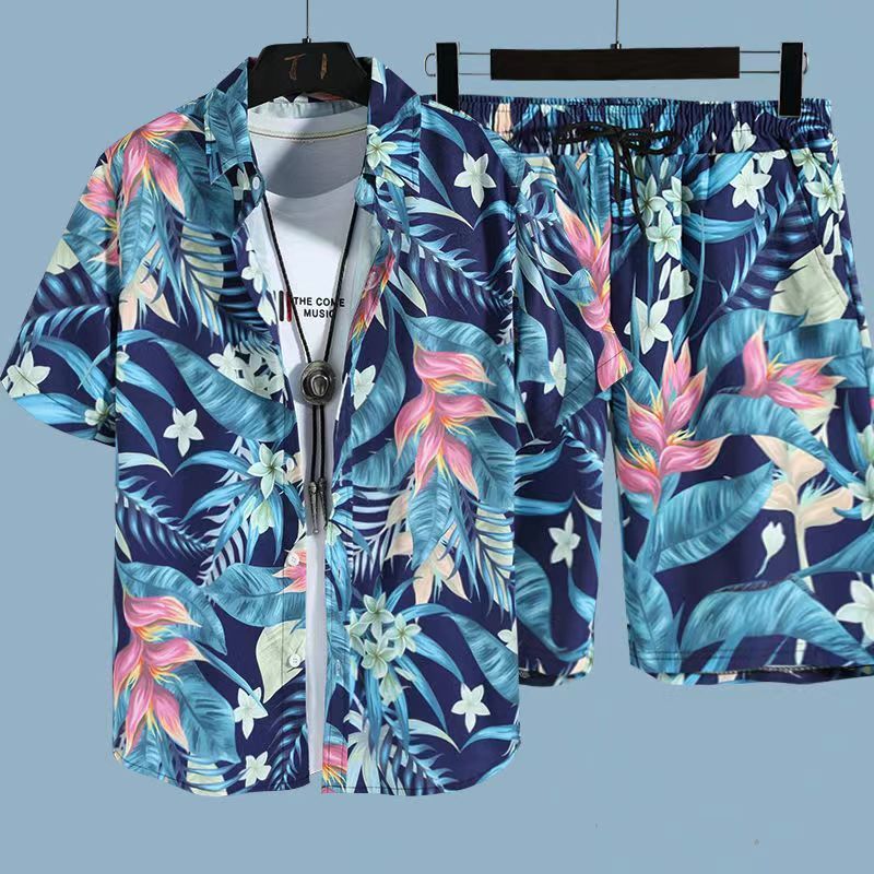 Men's Hawaiian Floral Shirt & Shorts Beach Set | Aladinae