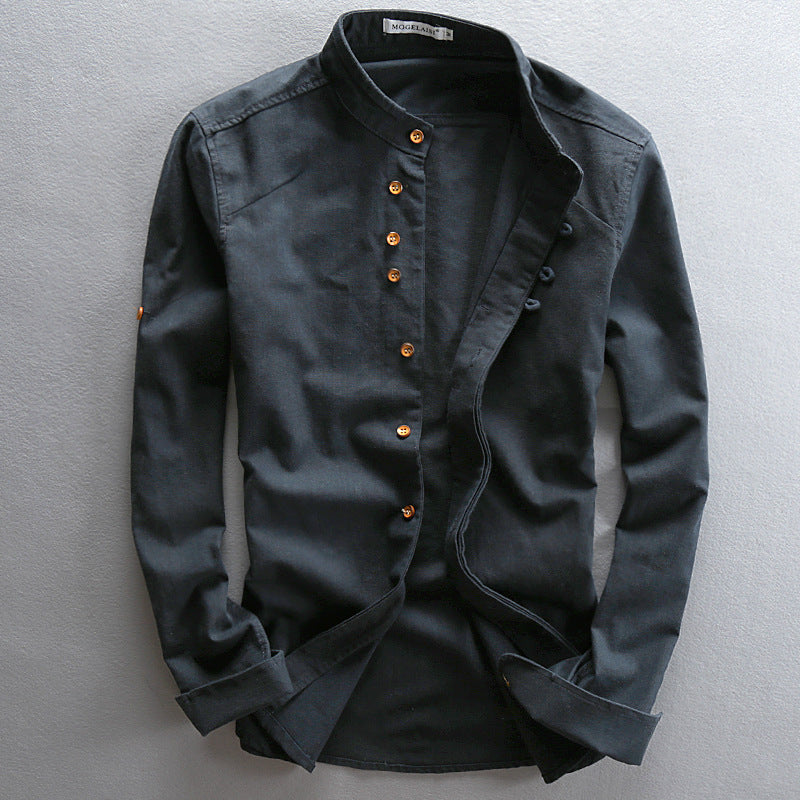 Men's Chinese Style Linen Stand Collar Shirt | Aladinae