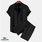 Men's Black & White Striped Hawaiian Shirt | Aladinae
