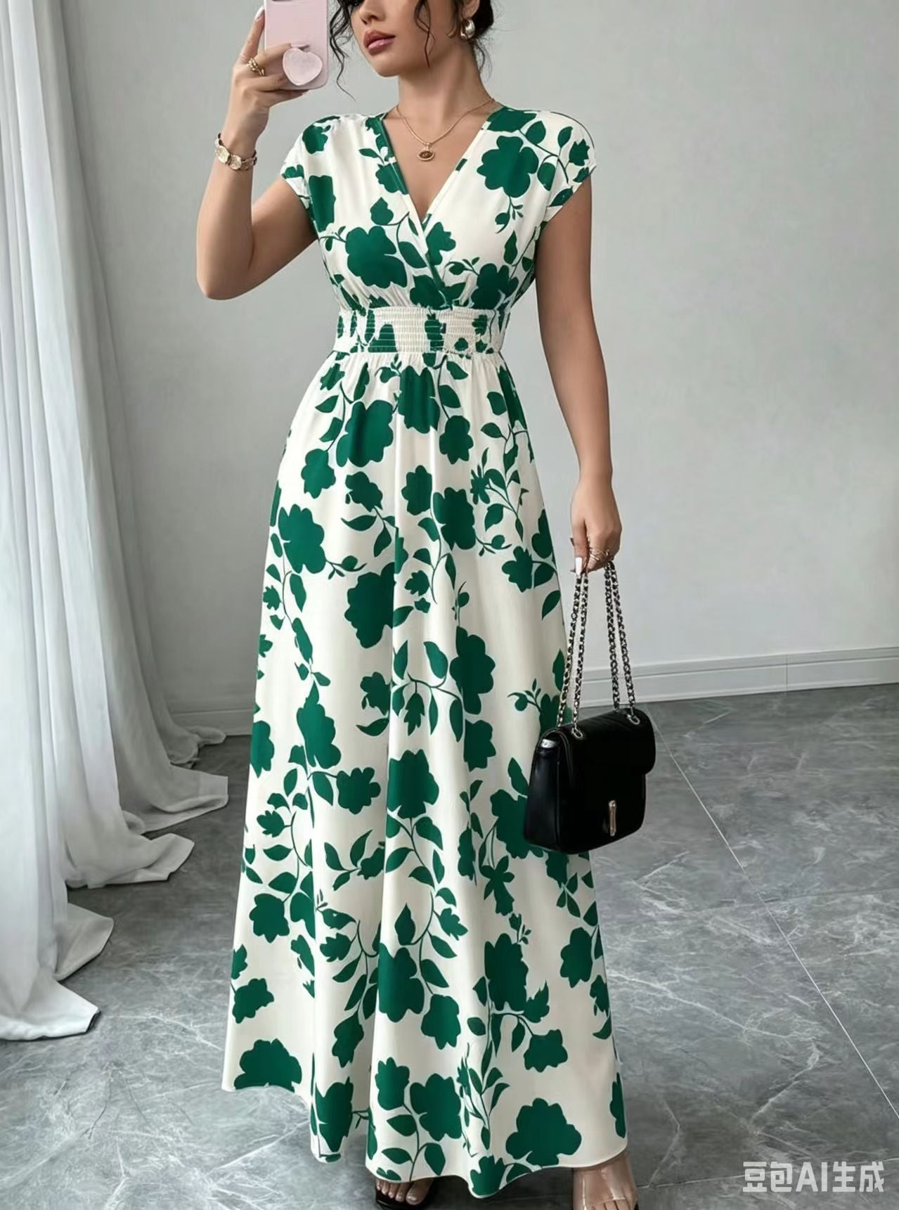 2026 New French V-neck Slim Waist Maxi Dress, Elegant and Stylish Dress (for European and American Cross-Border Amazon and AliExpress)