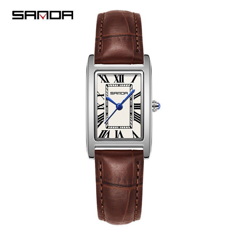 Men's Coffee Silver Rectangular Watch - Roman Numerals