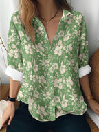 Cat cross-border Amazon European and American women's 3D printed floral pattern long-sleeved shirt women's fashion tops