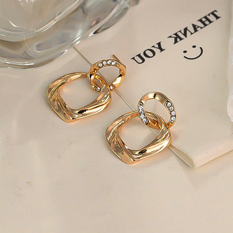 S925 sterling silver geometric zircon earrings new style all-match simple niche light luxury high-end temperament French earrings for women