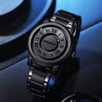 Men's Black Rotating Dial Watch - Steel Strap