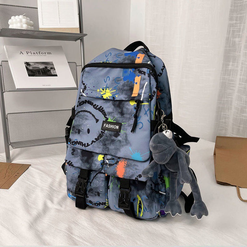 School bag for boys, junior high school students, Korean version, large capacity, high school backpack, personalized graffiti school bag, female, simple campus backpack