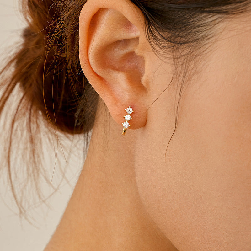 Banyan Tree S925 Sterling Silver Simple 14K Gold Plated Comet Diamond Earrings for Women, Cross-border Ins Fashionable Versatile Earrings