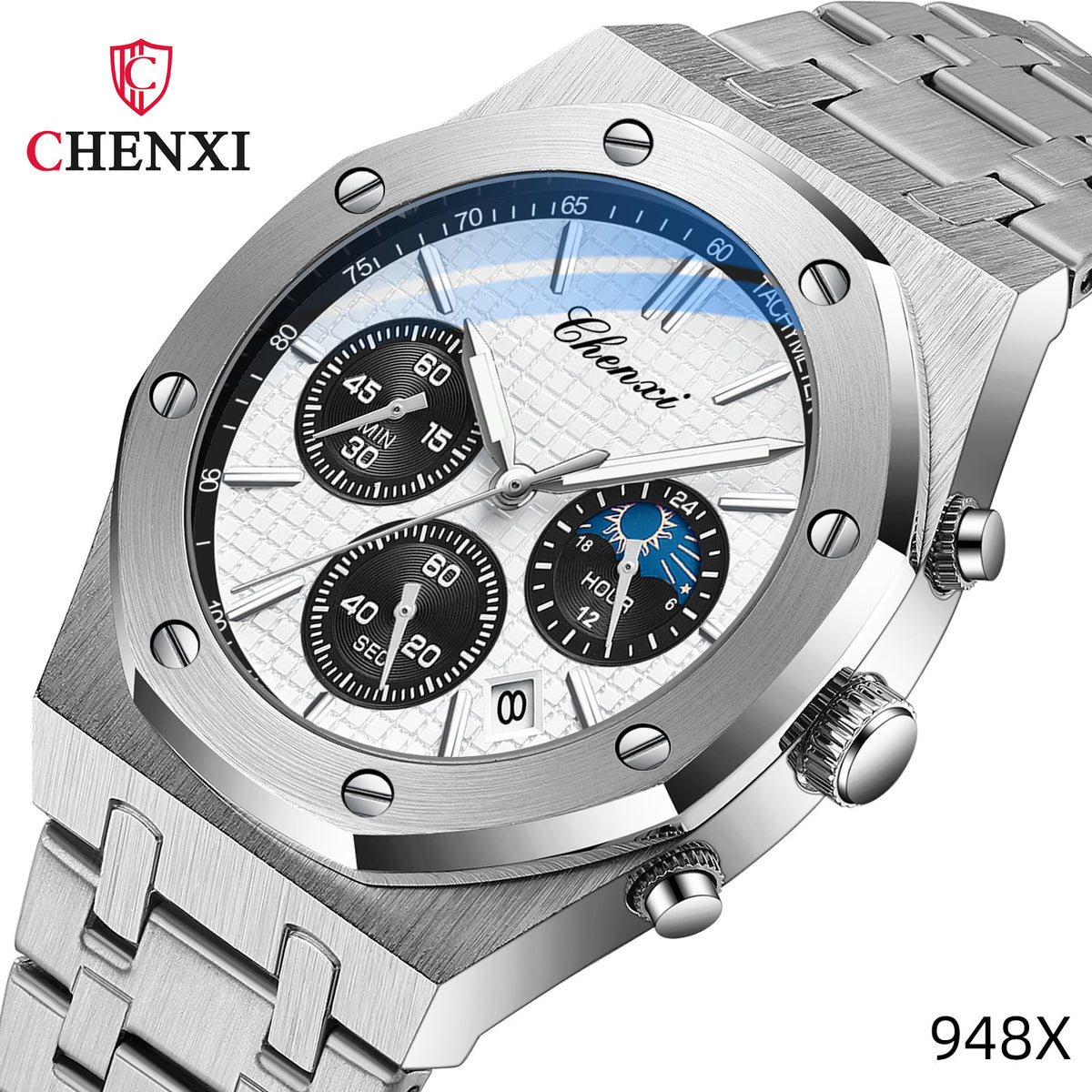 Men's Black Sports Quartz Watch - Steel Band, Waterproof