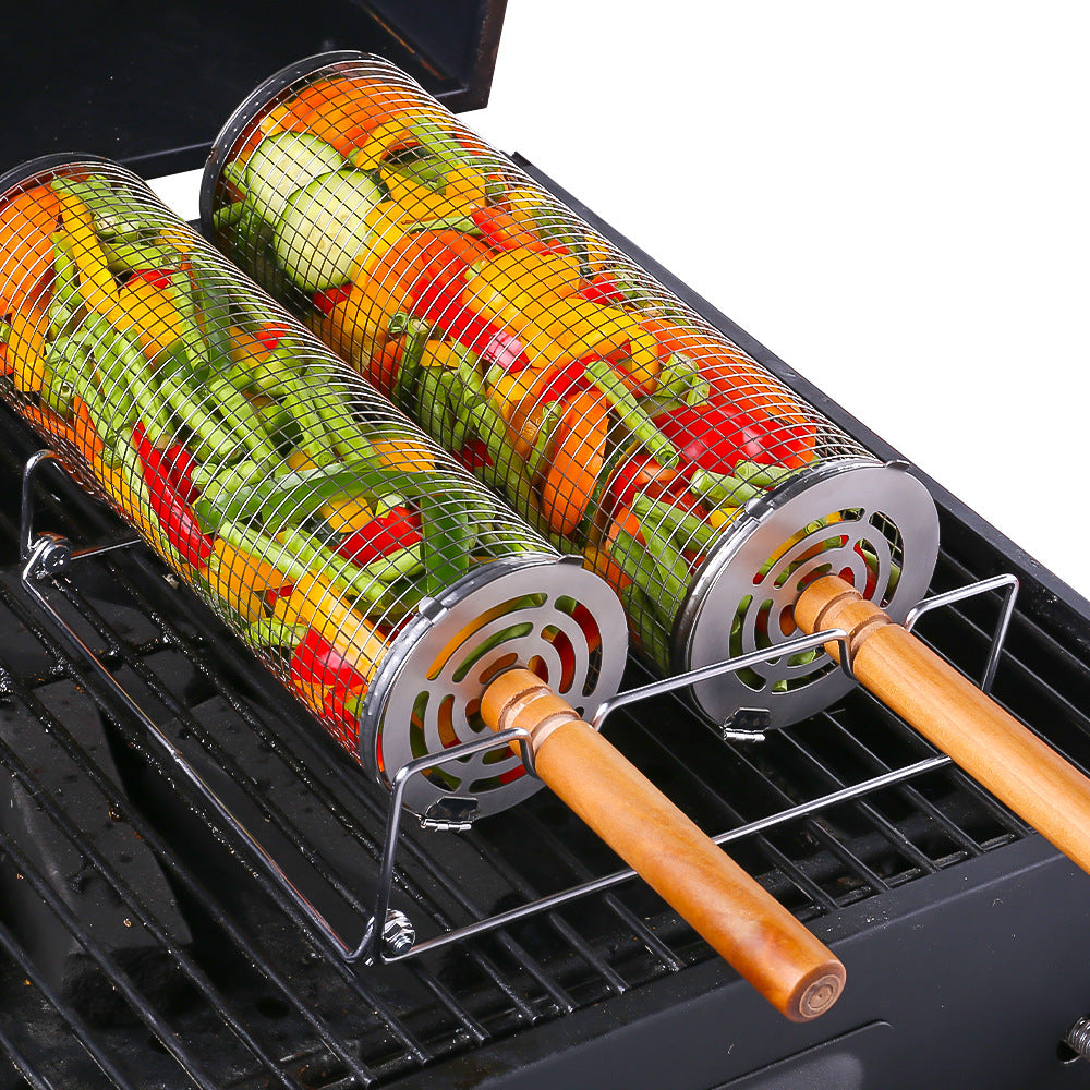 Amazon Rolling BBQ Basket Outdoor BBQ Grill Basket 304 Stainless Steel Perforated BBQ Tube BBQ Net