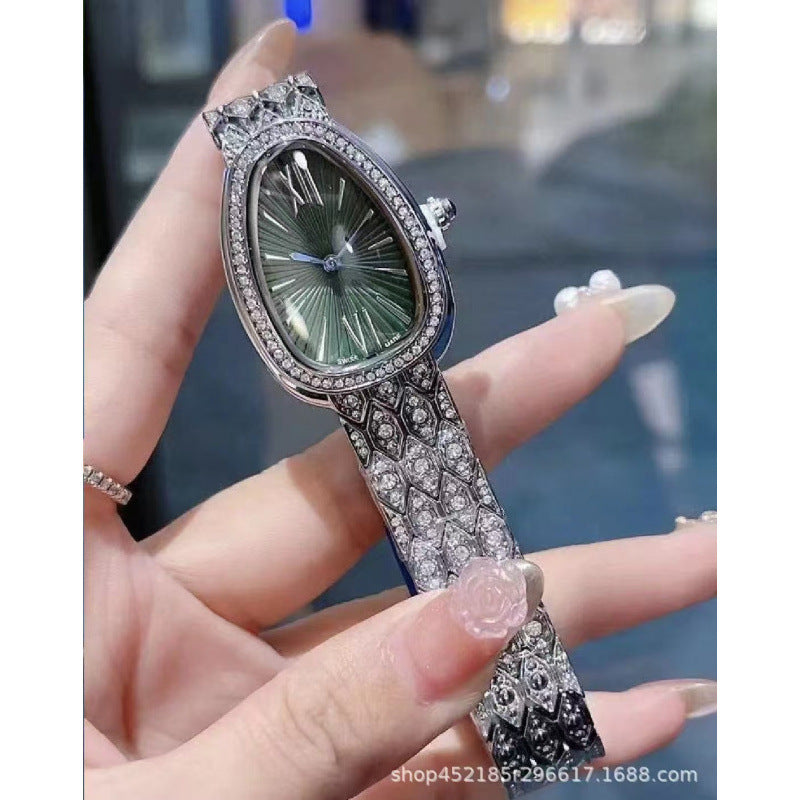Women's Snake Pattern Crystal Watch - Sunburst Dial