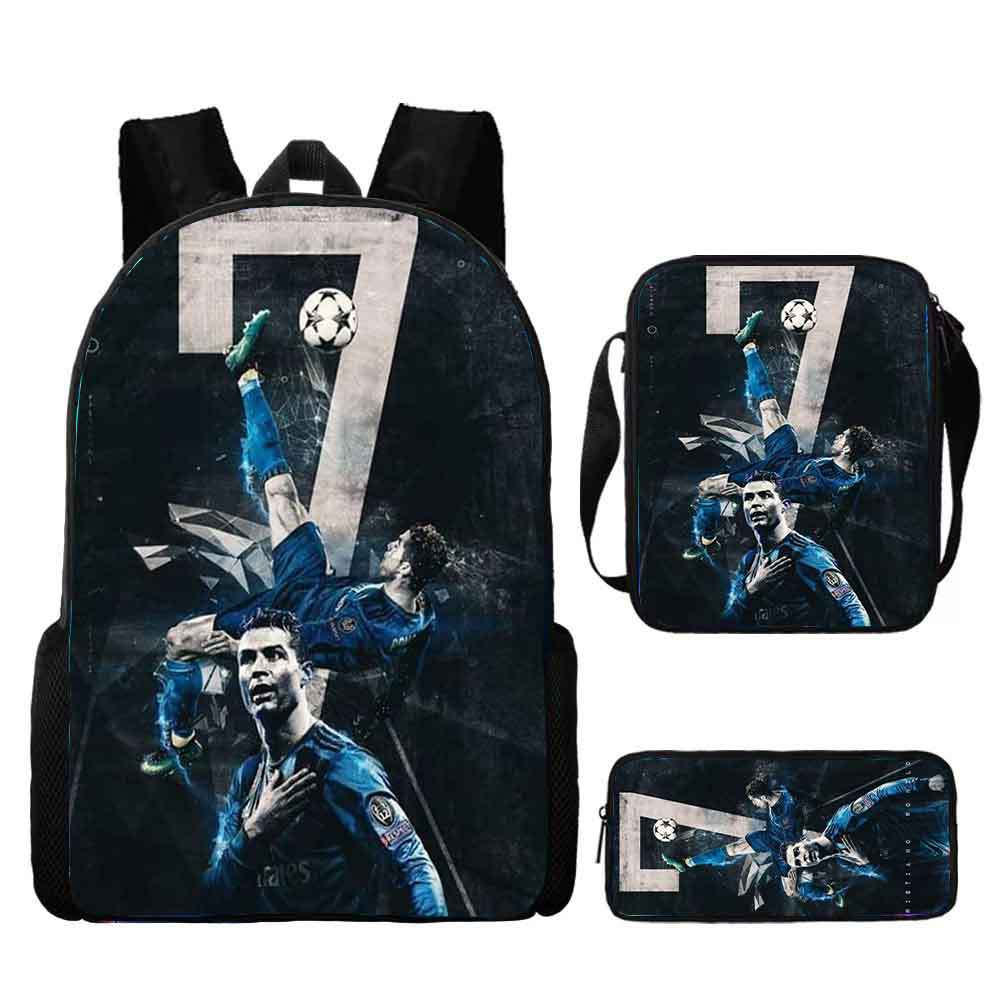Ronaldo schoolbag boy elementary school student children backpack cross-border hot selling backpack shoulder bag pencil case three-piece set wholesale