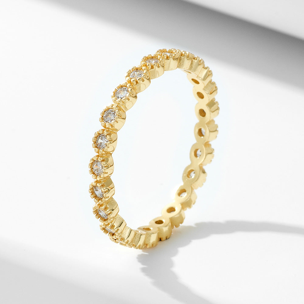 European and American ins simple micro-paved zircon stacked versatile ring s925 sterling silver geometric round full diamond ring bracelet