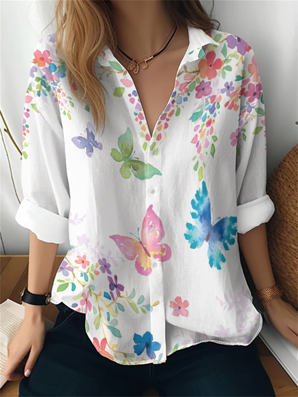 Cat cross-border Amazon European and American women's 3D printed floral pattern long-sleeved shirt women's fashion tops