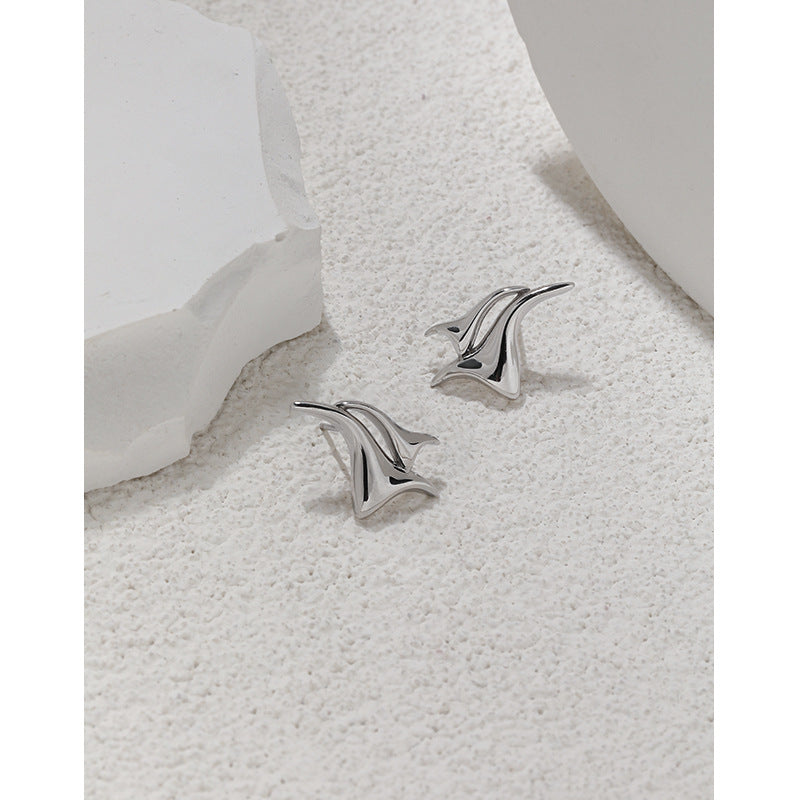 655 Korean version of ins original design simple and versatile seagull series texture S925 sterling silver earrings for women