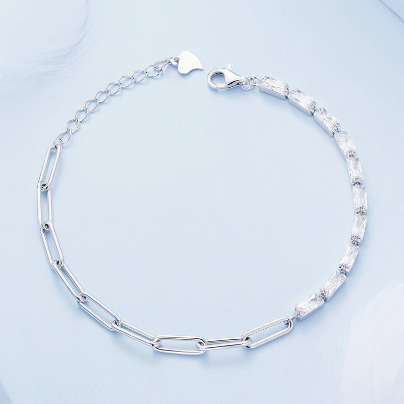Aifle simple original sterling silver s925 chain zircon bracelet platinum-plated simple round ring bracelet