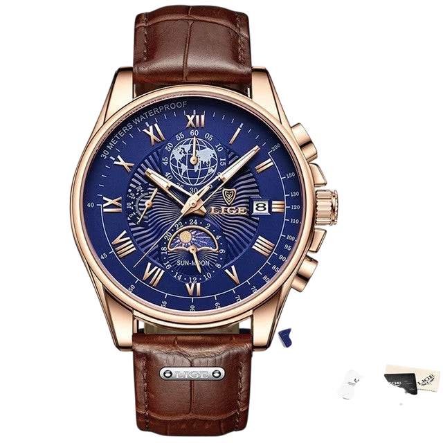Men's Moon Phase Chronograph Watch – Quartz | Aladinae