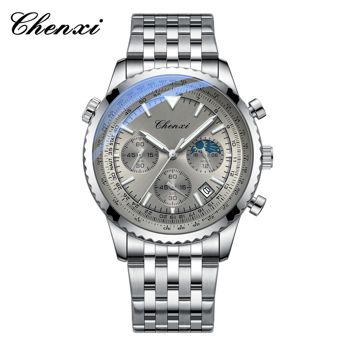 Men's Silver White Multi-Function Quartz Watch - Waterproof