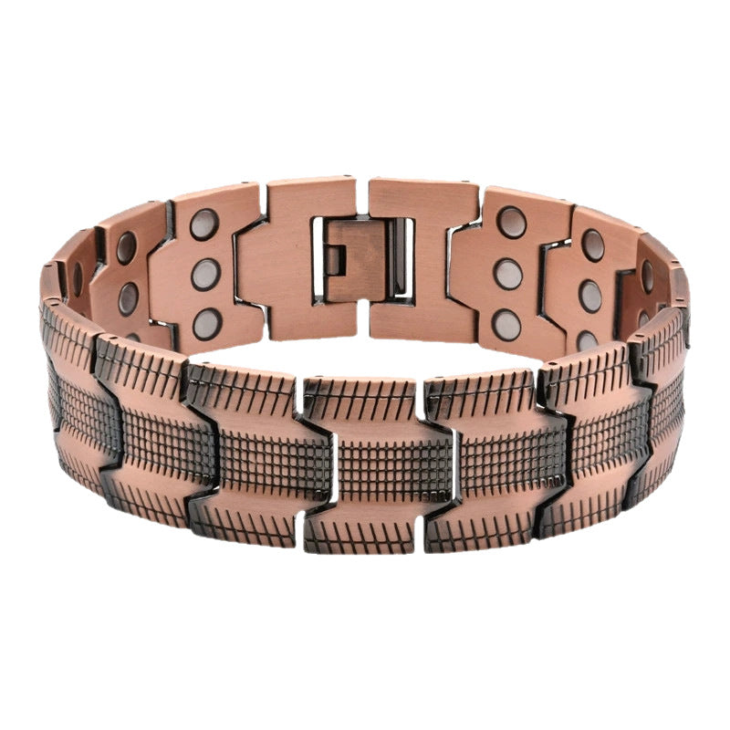 Amazon Hot Selling European and American Cross-Border Twill Antique Red Copper Men's Bracelet, Three Rows of Magnets Bracelet Wholesale