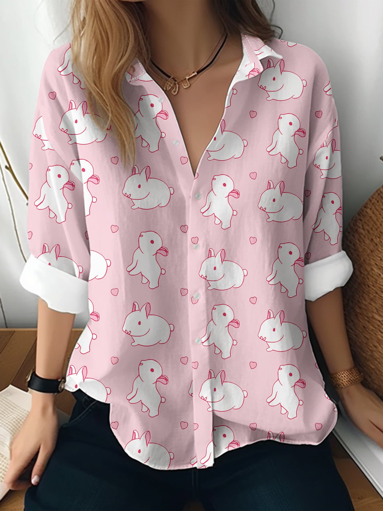 Cat cross-border Amazon European and American women's 3D printed floral pattern long-sleeved shirt women's fashion tops